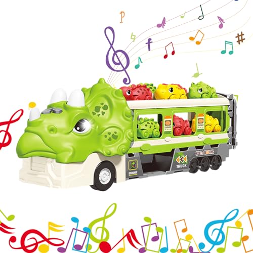 SOYDAN Dinosaurier-Fahrzeuge, 19 faltbare Dinosaurier-LKW mit Licht und Sound, -Bastelgeschenk, kreative Dinosaurier für Kinder, Weihnachten, Partys von 2 bis 6 Jahren von SOYDAN