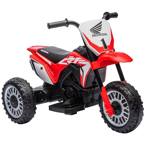 HOMCOM Honda CRF450RL Lizenzierter Elektroroller für Kinder +18 Monate 6V Batteriebetriebener Roller mit Geschwindigkeit 3 km/h Hupe und Sound Starter Belastung 25 kg 71x40,5x43,5 cm Rot von SPANISH AOSOM