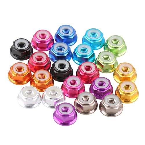 SPARKHOBBY Aluminium-Kontermuttern, M5, CW, CCW, Aluminiumlegierung, Flansch, Nylon, selbstsichernde Mutter, Anti-Verlust-Kontermuttern für RC-Modellteile (M5, CCW, Grün, 20 Stück) von SPARKHOBBY