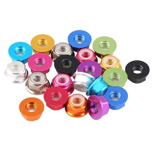 SPARKHOBBY Aluminium-Kontermuttern, M5, CW, CCW, Aluminiumlegierung, Flansch, Nylon, selbstsichernde Mutter, Anti-Verlust-Kontermuttern für RC-Modellteile (M5 CW Grün, 20 Stück) von SPARKHOBBY