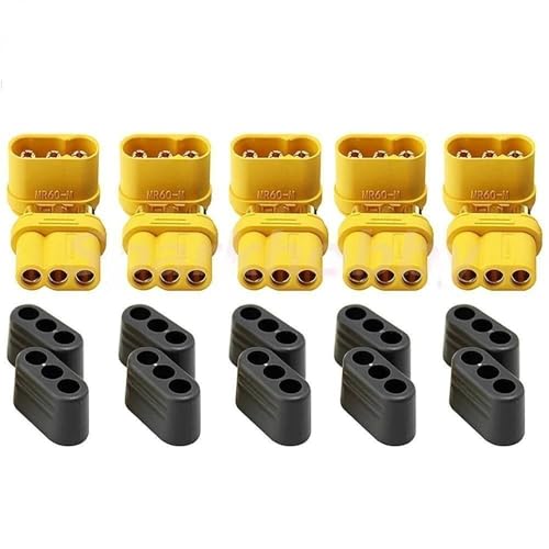 SPARKHOBBY 10PCS / 5Pirs Amass MR60 Stecker Buchse mit Mantel DREI Kern hohe Leistung Brushless Motor ESC Stecker für RC Modell ACCS Teile (5Paare MR60) von SPARKHOBBY