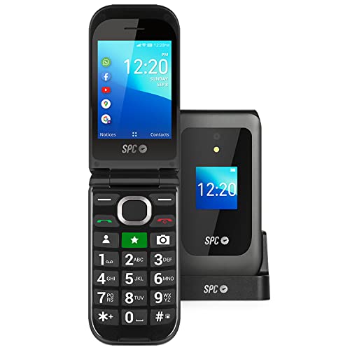 SPC Jasper 2 4G – Mobiltelefon mit Klappe für Senioren mit Whatsapp, großen Tasten, hörgerätekompatibel, SOS-Taste, Duales Display, 4G und Ladestation, Schwarz von SPC