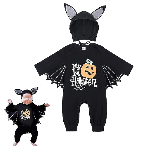 SPERMUOY Baby halloween kostüm Baby fledermaus kostüm Halloween Fledermaus Kostüm Strampler mit Hut,halloween kostüm baby junge mädchen für Halloween Cosplay Party Kostüm（80） von SPERMUOY