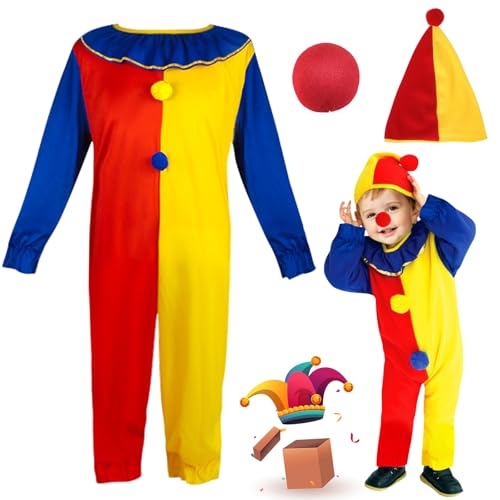 SPERMUOY Clown Kostüm Kinder,Karneval kostüm kleinkind Junge Mädchen,Clown Outfit mit Clown Hut, Nase,Clown Kostüm Kinder Set für Zirkus Requisiten, Karneval Kostüm Cosplay von SPERMUOY