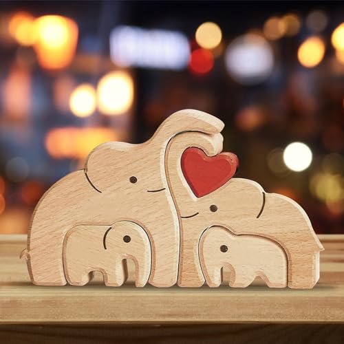 SPERMUOY Familien Geschenk,Personalisiertes Holzkunstpuzzle Elefanten Familien Puzzle aus Holz, personalisierte Familie Holz Familie Puzzle Geschenk, Geschenk für Familie von SPERMUOY