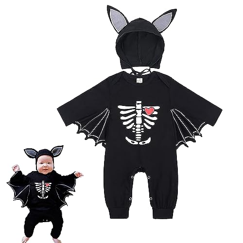 SPERMUOY Baby halloween kostüm Baby fledermaus kostüm,Halloween Fledermaus Overall Jumpsuit mit Hut,Halloween kostüm baby junge mädchen für Halloween Cosplay Party（80） von SPERMUOY