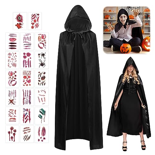 SPERMUOY Halloween Kostüm Kinder Vampir,Halloween vampir kostüm umhang mit 20 Temporäre Tattoos,Vampir Kostüm Kinder Set für Halloween Cosplay Party-120cm von SPERMUOY