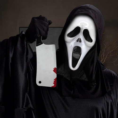 SPERMUOY Halloween Ghostface Maske für Erwachsene,Halloween Geist Maske mit Skelett Handschuhe und Blutmesser,Halloween horror Geist Maske für Halloween Karneval Fasching von SPERMUOY