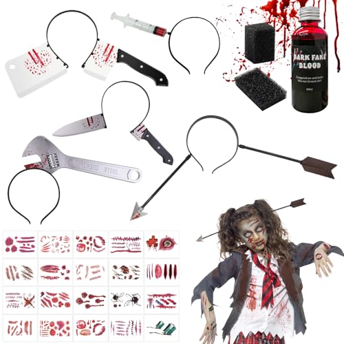 SPERMUOY Halloween Messer Haarreif, 5 Stück Horror Accessoire Mit Axt im Kopf, 20 PCS Tattoos, Blutige Haarreife für Karneval Masquerade SPERMUOY Halloween Messer Haarreif, 5 Stück Horror Accessoire Mit Axt im Kopf, 20 PCS Tattoos, Blutige Haarreife für Karneval Masquerade von SPERMUOY