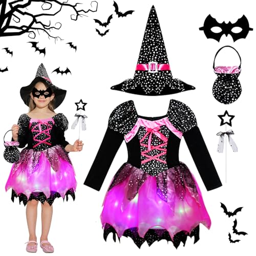 SPERMUOY Hexenkostüm Mädchen Hexenkostüm Kinder, Hexenkleid Mädchen mit Hexenhut Kinder Hexenkostüm Zauberer Kostüm Hexenkostüm Kinder für Halloween Karneval Cosplay Party-110 von SPERMUOY