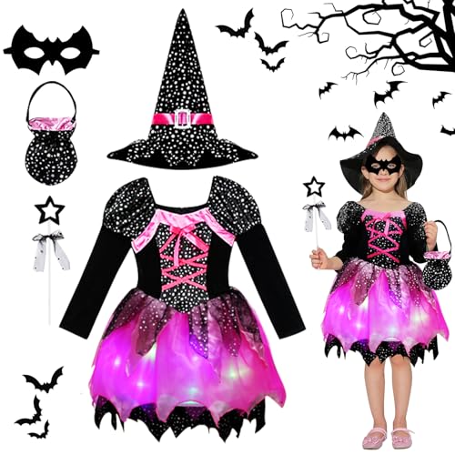 SPERMUOY Hexenkostüm Kinder mädchen,Hexenkleid Mädchen Halloween mit Hexenhut Kinder Hexenkostüm Zauberer Kostüm Hexenkostüm Kinder Halloween Kinder Kostüm für Halloween Karneval Cosplay Party-120 von SPERMUOY