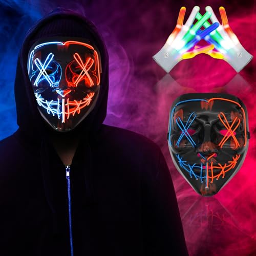 SPERMUOY Halloween Maske LED,Halloween maske Leuchtende Maske LED maske halloween mit Handschuhe,halloween maske LED für Herren & Damen Cosplay Kostüm Dekoration Halloween Karneval von SPERMUOY