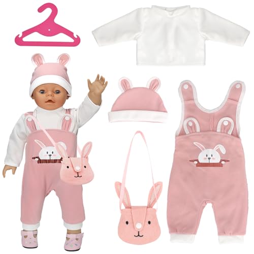 SPERMUOY Puppenkleidung 43 cm für Baby Puppen,Kleidung Bekleidung Outfits für Baby Puppen,Puppenkleidung 35-43 cm mit Kleiderbügel Hasenpackung,Baby Puppenkleidung (Keine Puppe) von SPERMUOY