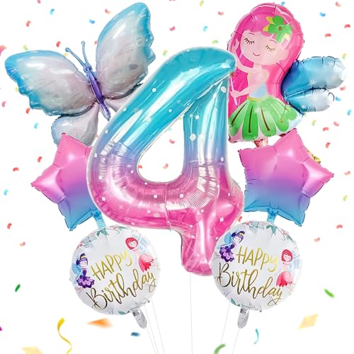 SPERMUOY Schmetterling Geburtstagsdeko Mädchen 4 Jahre,Schmetterling deko Schmetterlinge Geburtstags Folienballon Schmetterling, Feen Deko Kindergeburtstag, für Geburtstag Jubiläum Motto Party von SPERMUOY