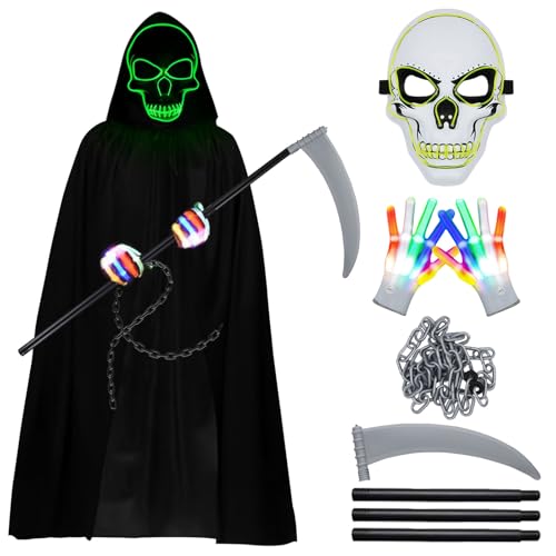 SPERMUOY Sensenmann Kostüm Jungs,Halloween Sensenmann kinder jungen Sensenmann Umhang mit Sensenmann Maske,KinderKostüm Sensenmann für Halloween Karneval Cosplay von SPERMUOY