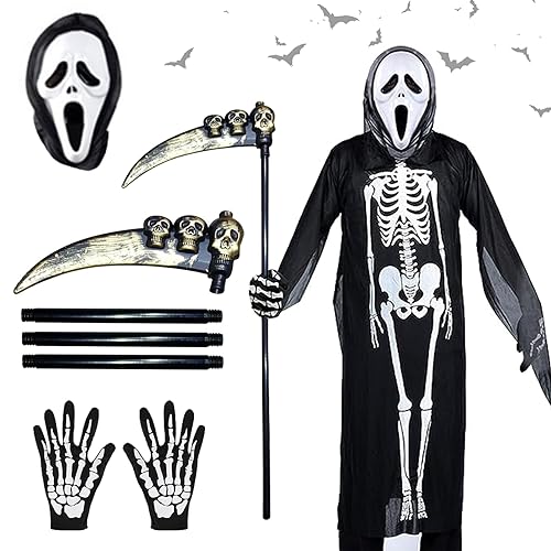 SPERMUOY Scream Kostüm Kinder,Ghostface Kostüm Kinder Jungne mit Scream Maske,Halloween Kostüm Scream Ghostface Kinder Scream Kostüm Sensenmann Kostüm Kinder für Halloween von SPERMUOY