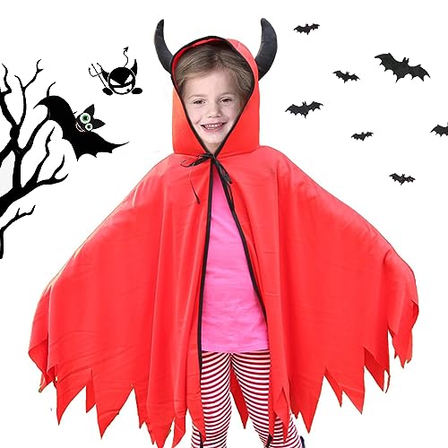 SPERMUOY Teufel kostüm kind junge,Kinder Rot Teufelsumhang mit kapuze Teufelskostüm,Halloween Teufelkostüm Kostuem für Kinder Halloween Kostüm Masquerade von SPERMUOY