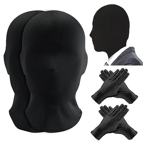 SPERMUOY Vollgesichtsmaske Halloween Schwarz Spandex Vollgesichtsmaske,2 Stück Schwarz Gesichtslose Maske mit 2 Stück Schwarzen Handschuhen,Halloween Spandex Kapuze für Unisex Tuch von SPERMUOY