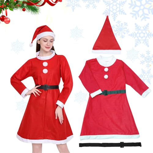 SPERMUOY Weihnachtsmann Kostüm Damen,Weihnachtsfrau Kostüm Damen, Santa Outfit Damen Weihnachtsmann Kostüm Frauen mit Mütze Gürtel,Nikolaus Anzug für Weihnachten,Karneval,Mottoparty von SPERMUOY