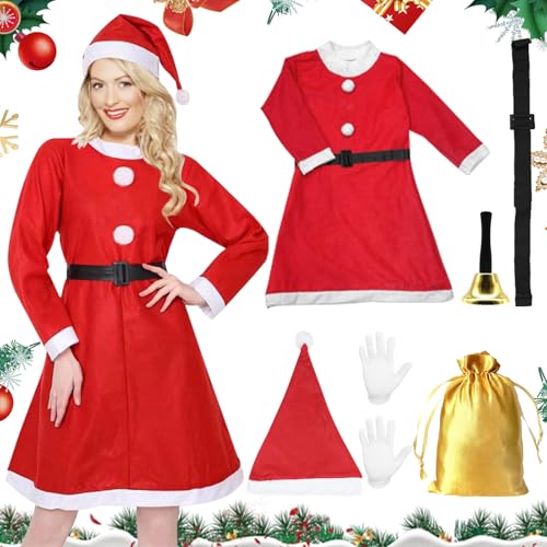 SPERMUOY Weihnachtsfrau kostüm damen,Nikolaus kostüm Damen,Santa Outfit Damen Weihnachtsmann Kostüm Frauen mit Mütze Gürtel,Nikolaus Anzug für Weihnachten,Karneval,Mottoparty von SPERMUOY