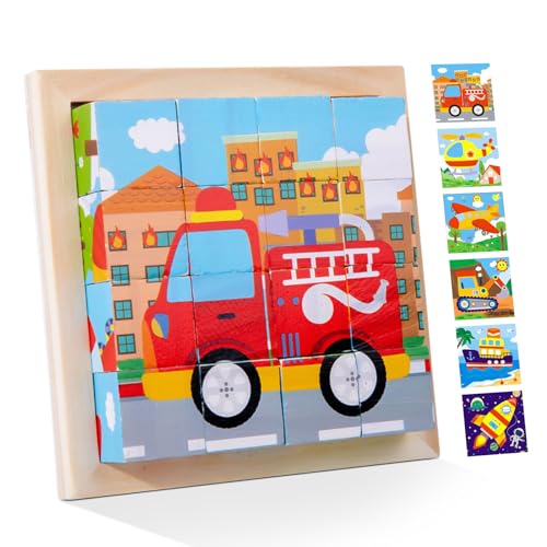 SPERMUOY Würfelpuzzle Holz,3D Würfelpuzzle Puzzlespiele,Bilderwürfel Holz Holzpuzzle für Kinder ab 1 2 3 4 Jahre,Montessori Lernspielzeug Geschenk für Jungen und Mädchen von SPERMUOY