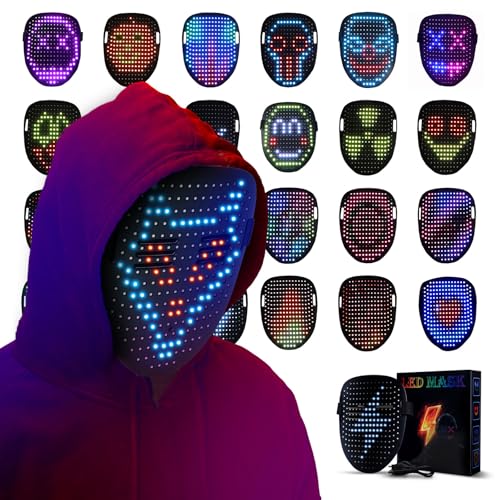 SPEWOM Leuchtende LED-Maske mit Gesten-Sensor, Transformation, digitale LED-leuchtende Maske für Halloween, Maskerade, Rave, DJ-Party von SPEWOM