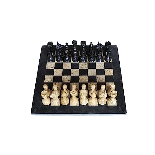 SPEXXI Schach-Set aus Onyx und Marmor, handgefertigt, 38,1 cm, schönes Onyx-Kristall-Marmor-Schach-Set mit Fossil und Marmor von SPEXXI