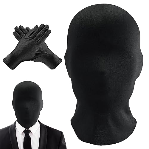 SPHERETRON 1 Stück Vollgesichtsmaske Halloween Kopfmaske Schwarz Gesichtslose Maske mit 1 Schwarz Handschuhe Trendy Gesichtslose Maske Unisex Gesichtslose Maske Kopfmaske für Halloween Cosplay usw. von SPHERETRON