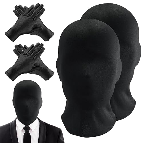 SPHERETRON 2 Stück Vollgesichtsmaske Halloween Kopfmaske Schwarz Gesichtslose Maske Cool Gesichtslose Maske mit 2 Schwarz Handschuhes Unisex Gesichtslose Maske Kopfmaske für Halloween Cosplay usw. von SPHERETRON