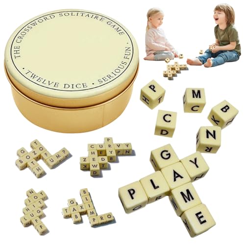 SPHERETRON Das Kreuzworträtsel Solitaire-Spiel 6 seitiges Würfel Kreuzworträtsel Spiel Tragbares Scrable Spiel Mit 12 Würfeln Spelling Game für Kinder und Erwachsene Camping Spiele von SPHERETRON