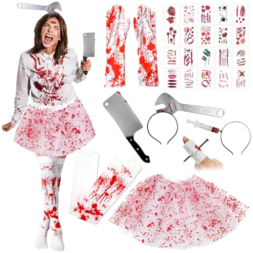 SPHERETRON Krankenschwester Kostüm Zombie Kostüm Damen Horror Braut Kostüm Horror Kostüm Damen Halloween Kostüm Damen Für Halloween Kostüm Accessoire von SPHERETRON