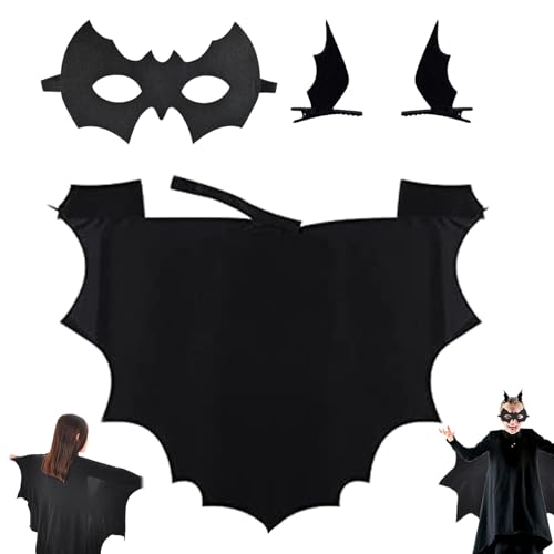 SPHERETRON Halloween Fledermaus Kostüm,Halloween kostüm Fledermaus KinderSet mit Fledermaus Kostüm,1 Fledermaus Masken,2 Stück Haarspangen Fledermaus,Unisex Kinder Fledermaus Kostüm für Halloween. von SPHERETRON