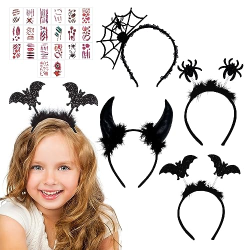 SPHERETRON Fledermaus Haarreif 4 Stück Haarreif Halloween Fledermaus Kostüm Damen Halloween Haarschmuck Damen Haarreif Halloween Accessoires Halloween Fledermaus für Halloween Karneval Party von SPHERETRON