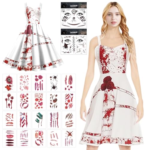 SPHERETRON Halloween Kostüm Damen Zombie Kostüm Damen Halloween Kostüm Erwachsene Horror Braut Kostüm Halloween Kleid Damen Zombie Braut Kostüm Für Halloween Party von SPHERETRON