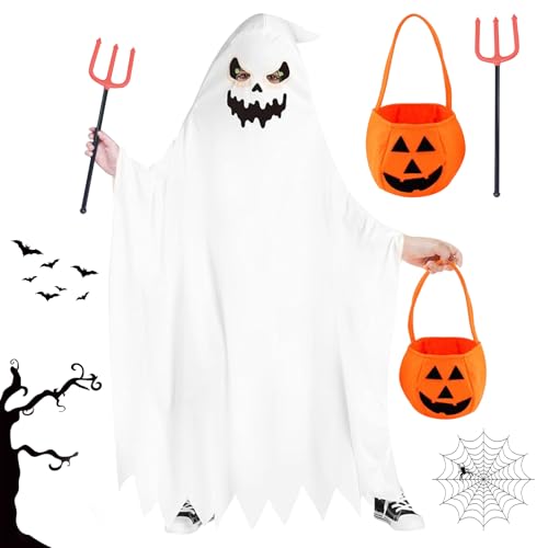 SPHERETRON Halloween Kostüm Kinder Weißes Halloween Kinder Kostüme Halloween Gespenst Faschingskostüme, Gespenster Kostüm für Kinder, Jungen, Mädchen, Halloween Party Cosplay von SPHERETRON