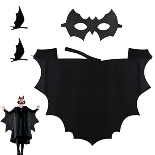 SPHERETRON Halloween kostüm Fledermaus Kinder, Halloween Fledermaus Kostüm Set mit Fledermaus Kostüm,2 Stück Haarspangen Fledermaus,1 Fledermaus Masken,Unisex Kinder Fledermaus Kostüm für Halloween. von SPHERETRON