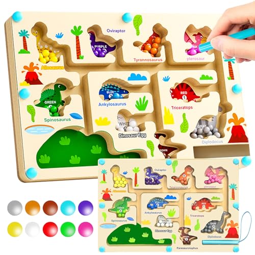 SPHERETRON Magnetspiel Labyrinth Spielzeug Montessorispielzeug ab 2 3 4 5 6 Jahre Dinosaurier Motorikspielzeug Magnetspiel Kinder Dinosaurier Farbsortierspielzeug für Weihnachten Geschenke von SPHERETRON