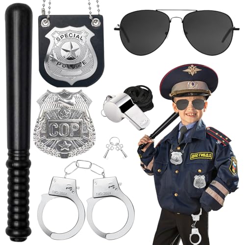 SPHERETRON Polizei Kostüm Zubehör Handschellen Kinder 7 Stück Polizei Zubehör Polizei Handschellen Kinder Polizei AusrüStung Accessoires Polizeikostüm Damen Zubehör für Karneval Polizei Cosplay von SPHERETRON