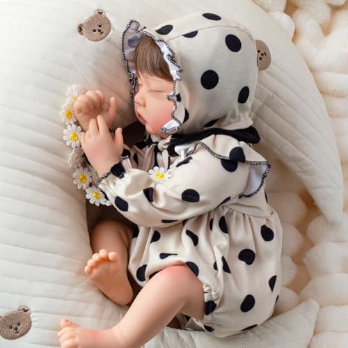 SPICIMOMO 45,7 cm realistische Babypuppe, schlafend, lebensechte Baby-Mädchen, Stoffkörper, reales Leben, beweglich, Neugeborene Babypuppe mit Zubehör für Kinder ab 3 Jahren von SPICIMOMO