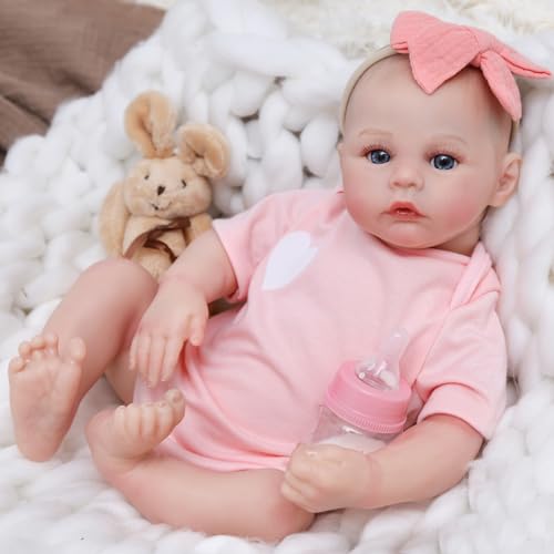 SPICIMOMO Lebensechte Reborn Babypuppen Mädchen, 45,7 cm Realistische Babypuppen Stoffkörper Rosa, Neugeborenes Kleinkind Babypuppe Spielzeug mit Zubehör Geschenk für Kinder Alter 3 von SPICIMOMO