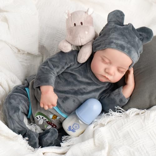 SPICIMOMO Realistische Babypuppen für Jungen, 45,7 cm, lebensechte Reborn-Babypuppen, Grau, schlafende Neugeborenen-Puppe mit Geschenkbox-Set für Kinder ab 3 Jahren von SPICIMOMO