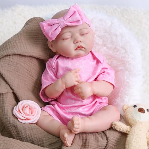 SPICIMOMO Realistische Reborn Babypuppen, 45,7 cm lebensechte Babypuppe Mädchen bewegliche Gliedmaßen, schlafende Neugeborene Babypuppen Stoffkörper mit Zubehör Geschenkset für Mädchen Junge Alter 3+ von SPICIMOMO