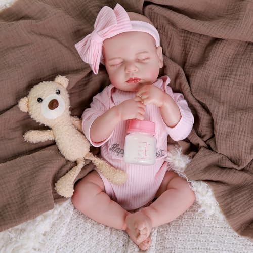 SPICIMOMO Realistische Reborn Babypuppen, 45,7 cm lebensechte Neugeborene Babypuppen Stoffkörper, Real Life Babypuppen Rosa Kaninchen Anziehgeschenk Spielzeug für Alter 3+ von SPICIMOMO