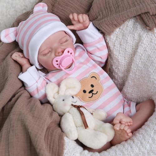 SPICIMOMO Reborn Babypuppen Mädchen - 45,7 cm, bezaubernd, echtes Leben, Ganzkörper-Vinyl-Baby mit rosa Bärenmuster, realistische Babypuppen für Kinder ab 3 Jahren von SPICIMOMO