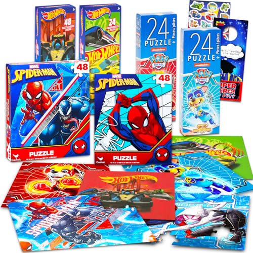 Spiderman, Hot Wheels und Paw Patrol Puzzle-Set für Jungen – Bundle mit 6 Puzzles für Kinder im Alter von 4–8 Jahren, 24/48 Teile Puzzles für Kinder und Kleinkinder von SPIDER-MAN