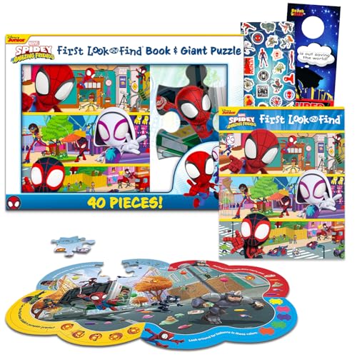 Spidey and His Amazing Friends Bodenpuzzle Set - Bundle mit 40 Teilen Spidey Floor Puzzle, Look und Freund Buch, Stickern, mehr | Spidey and Friends Puzzle für Kinder, Kleinkinder von SPIDER-MAN