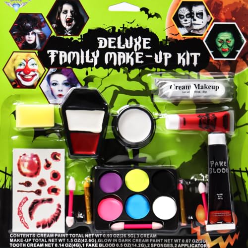 Karneval Schminke Halloween set, Kinderschminke Karneval, Halloween Make up, 6-Farben-Make-up-Palette+3-Farben-Make-up-Palette+Kunstblut+Weiße Schminke+Rot Make-up-Farbe +Narbenaufkleber von SPINNE LUCAS