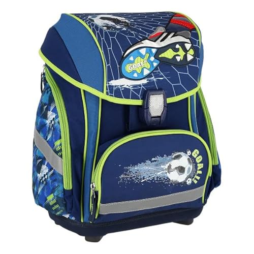 PREMIUM SPIRIT TTS Schulranzen-Set Schulrucksäcke Schultasche Teenager Jugendliche Kinder Reflektierender Schulrucksack Ergonomische Super Leicht Set für Schule Grundschule Kinderrucksäcke "FOOTBALL GOAL 3D" SMART 5-tlg. (LED Schloss) von SPIRIT