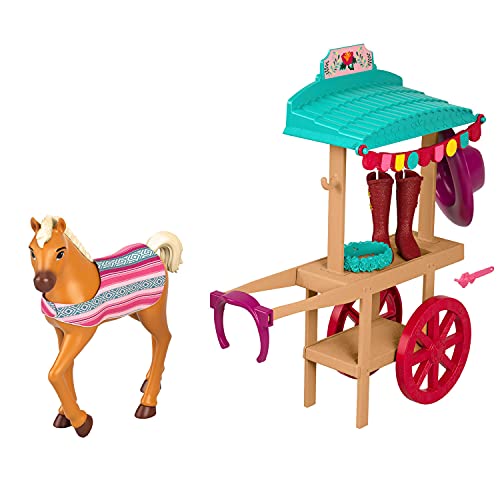 Dreamworks Spirit GXF70 – frei und ungezähmt“ Miradero Festival Karren mit Reitausrüstung, rollende Räder, Überdachung, Pony (13cm) und passendem Zubehör, tolles Geschenk für Kinder ab 3 Jahren von Mattel