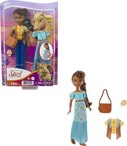 Dreamworks Spirit GXF18 - "Spirit - frei und ungezähmt" Fashionspaß Pru Puppe (18cm), 2 modische Outfits und Zubehör, 7 bewegliche Gelenke, tolles Geschenk für Kinder ab 3 Jahren von Mattel